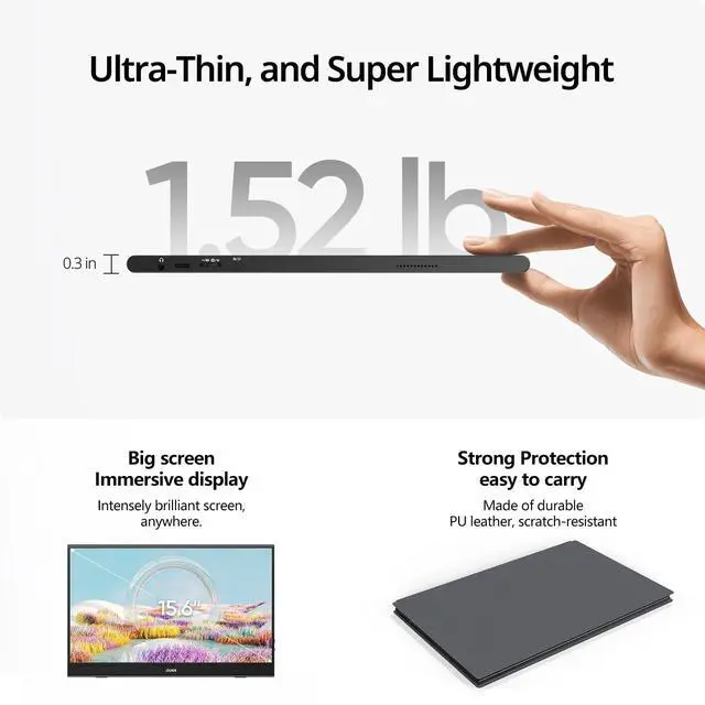 Alt view image 5 of 7 - MNN Portable Monitor 15.6inch FHD 1080P USB C HDMI Gaming Ultra-Slim IPS Display w/Smart Cover & Speakers,HDR Plug&Play, External Monitor for Laptop PC Phone Mac (15.6'' 1080P)