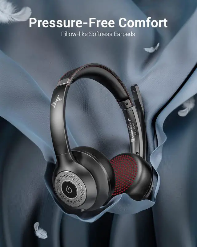 Alt view image 4 of 6 - JIAMQISHI Wireless Headset with Mic for Work, Bluetooth V5.2 Headphones with AI Noise Cancelling Microphone, USB Dongle, Clear Calls & Mic Mute, for Laptop, PC, iPhone & Android Phones