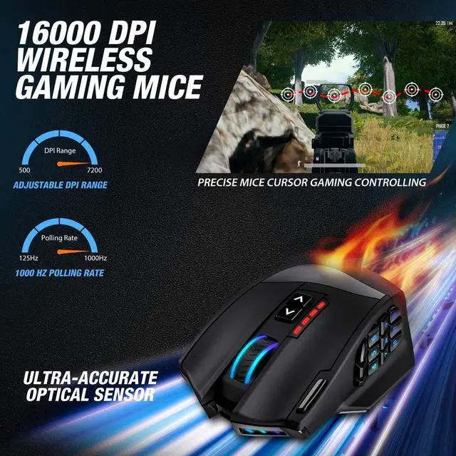 Alt view image 2 of 6 - UtechSmart Venus Pro RGB Wireless MMO Gaming Mouse, 16,000 DPI Optical Sensor, 2.4 GHz Transmission Technology, Ergonomic Design, 16M Chroma RGB Lighting, 16 programmable Buttons, Up to 70 Hours