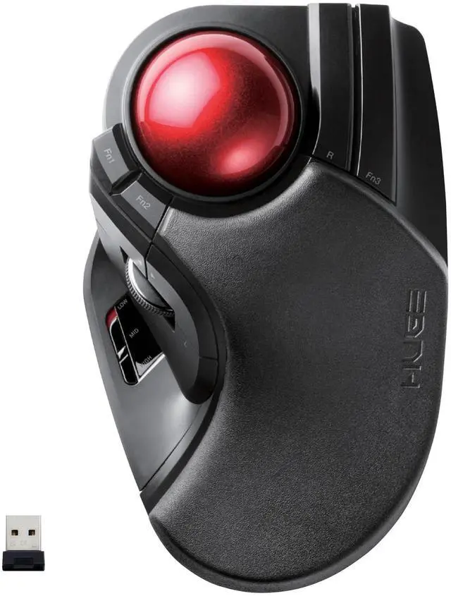 Main image of ELECOM HUGE Trackball, 2.4GHz Wireless USB, Index Finger Control, Customizable 8-Button, Large Soft Palm Rest, 52mm Ball, Windows PC Mac (M-HT1DRBK)