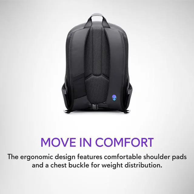 Alt view image 3 of 7 - Alienware 16 Backpack - AW5625P - 21L Capacity, 3D Breathable mesh, Magnetic pocket organizers, RFID safe pocket, Weather resistant, 3D Iridescent reflective Alienware logo - Alienware Black