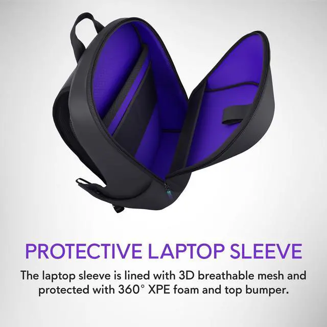 Alt view image 7 of 7 - Alienware 16 Backpack - AW5625P - 21L Capacity, 3D Breathable mesh, Magnetic pocket organizers, RFID safe pocket, Weather resistant, 3D Iridescent reflective Alienware logo - Alienware Black