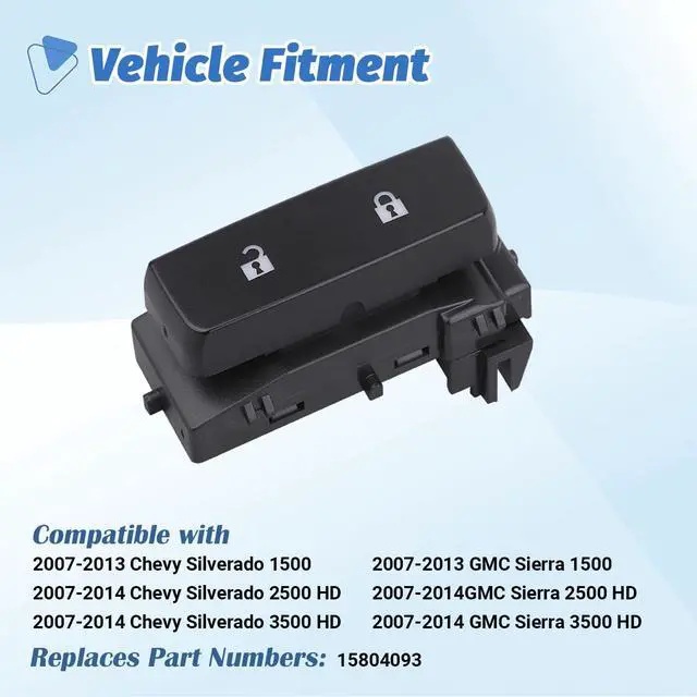 Alt view image 2 of 6 - AiYiGu Power Door Lock Switch Control Button Front Left Driver Side Compatible with Chevy Chevrolet Silverado/GMC Sierra 1500 2500HD 3500HD 2007 2008 2009 2010 2011 2012 2013 2014 Replace OEM 15804093