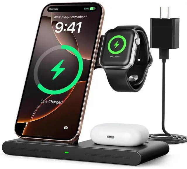 Main image of 2026 Travel Portable Wireless Fast Charger for Apple & Android Charging Station,3 in 1 Charging for iPhone17 16 15 14 13 12,Apple Watch Series & Air pods 4 3 2 Pro,Samsung Galaxy