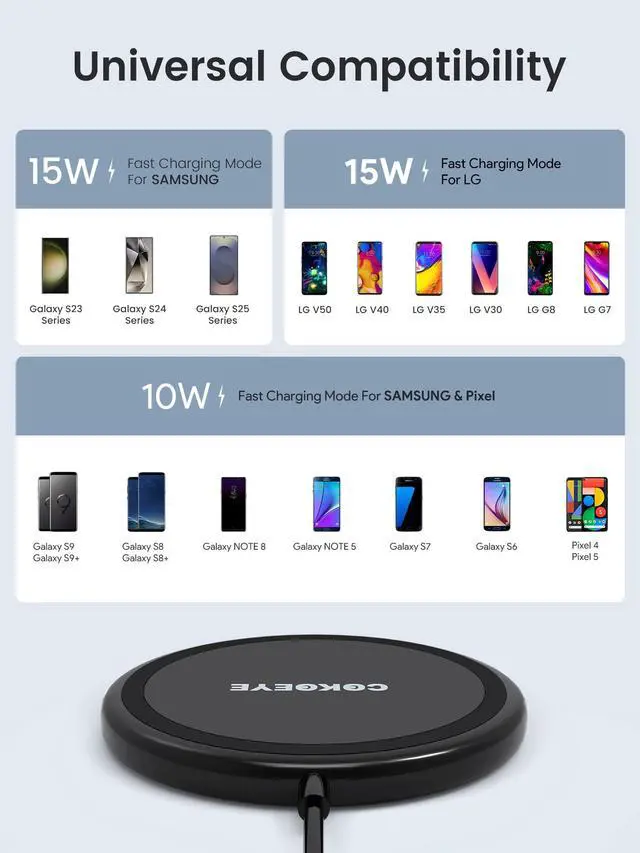 Alt view image 3 of 7 - Wireless Charger, 15W Max Fast Wireless Charging Pad 2-Pack Compatible with iPhone 17/17 Air/17 Pro/17 Pro Max/16/15/14/13/12/Samsung S24/S24Ultra/S23Ultra/S22/S21,AirPods Pro2