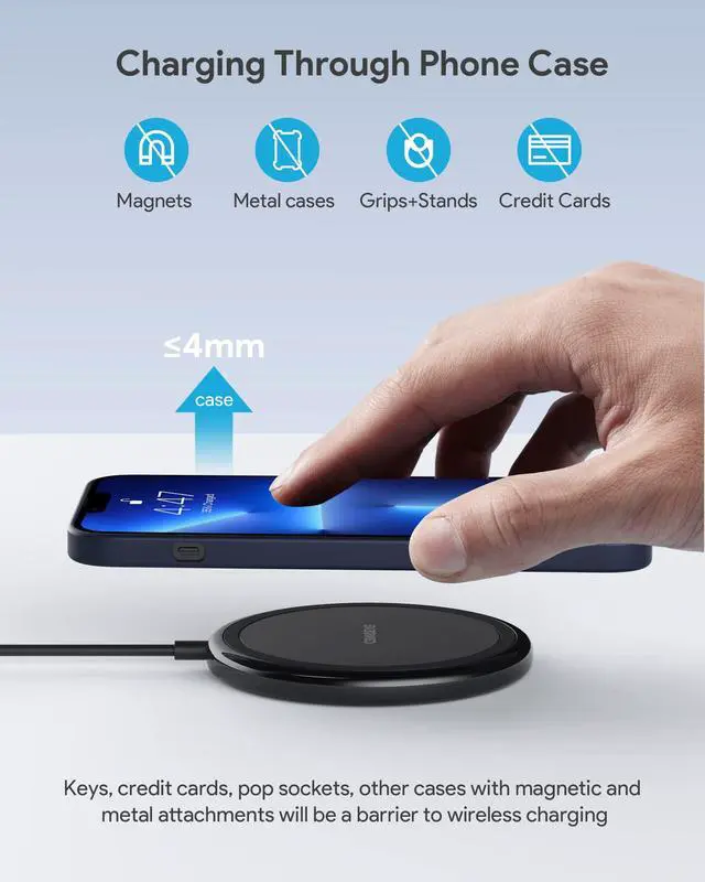 Alt view image 5 of 7 - Wireless Charger, 15W Max Fast Wireless Charging Pad 2-Pack Compatible with iPhone 17/17 Air/17 Pro/17 Pro Max/16/15/14/13/12/Samsung S24/S24Ultra/S23Ultra/S22/S21,AirPods Pro2