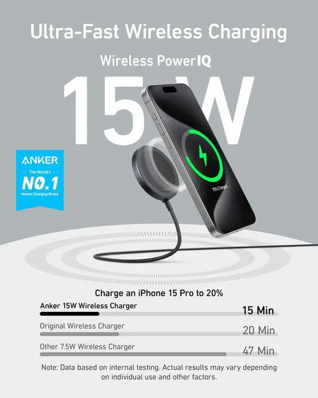 Alt view image 2 of 7 - MagSafe Charger Pad Compatible, MagGo iPhone 16 Wireless Charging Pad, Qi2 Certified 15W Wireless Charger for iPhone 16/16 Plus/16 Pro/16 Pro Max/15/14/13/12 Series (Black, No Adapter)
