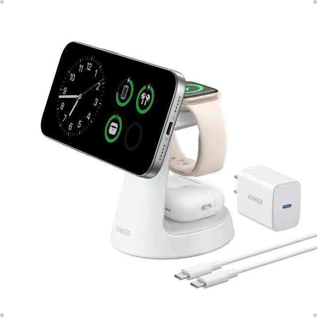 Main image of MagSafe Charger Compatible, MagGo 3-in-1 Charging Station, Nano Charging Stand, Qi2 Certified 15W Magnetic Wireless Charger Dock, for iPhone17/16/15/14, Apple Watch,AirPods (Adapter Included)