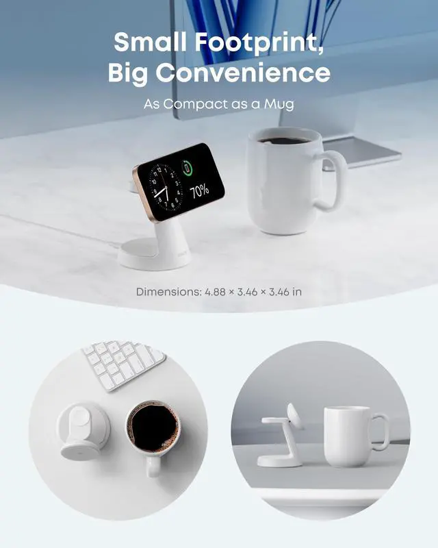 Alt view image 3 of 6 - MagSafe Charger Compatible, MagGo 3-in-1 Charging Station, Nano Charging Stand, Qi2 Certified 15W Magnetic Wireless Charger Dock, for iPhone17/16/15/14, Apple Watch,AirPods (Adapter Included)