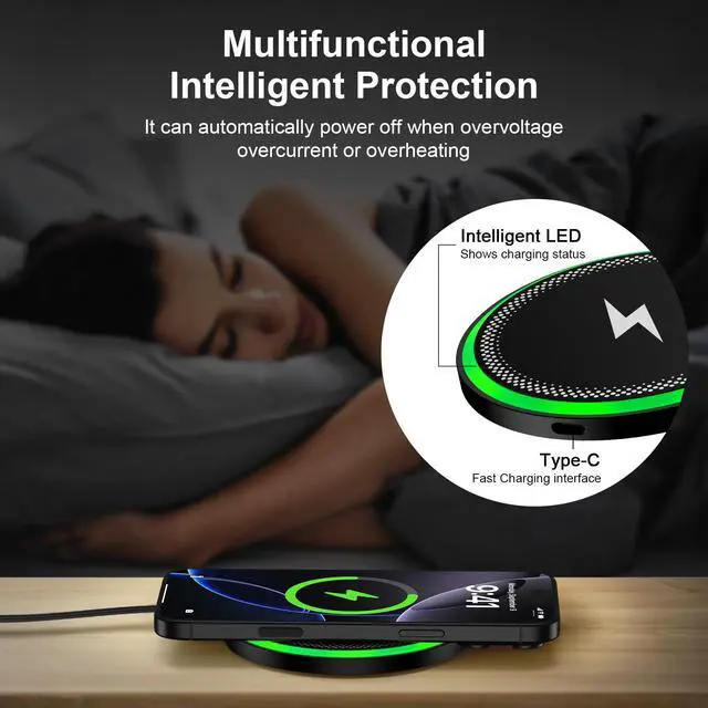 Alt view image 6 of 7 - For Samsung Wireless Charger Fast Charging Pad for Galaxy S26 S25 Ultra/S24 Plus/S24 FE/S24Ultra/S23+/S22/S21,15W Wireless Phone Charger Android Charging Station Mat for Google Pixel 9 8A with Adapter