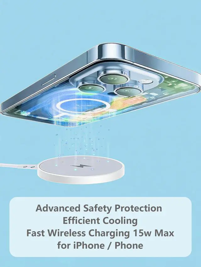 Alt view image 6 of 7 - Magnetic Wireless Charger for Apple iPhone 17/16/15/14/13/12/11/AirPods, 2-Pack Fast Charging Long Cable 10ft Magnet Pad & 2-Pack Type-c Charger Block, White