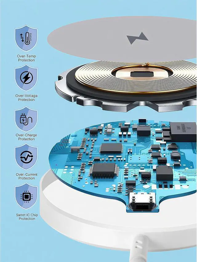 Alt view image 7 of 7 - Magnetic Wireless Charger for Apple iPhone 17/16/15/14/13/12/11/AirPods, 2-Pack Fast Charging Long Cable 10ft Magnet Pad & 2-Pack Type-c Charger Block, White