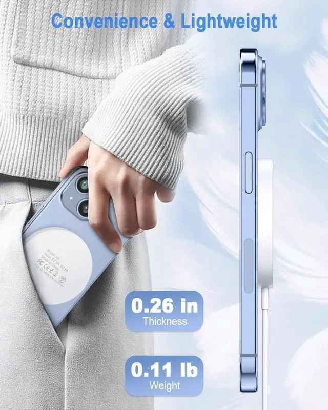 Alt view image 7 of 7 - Magnetic Wireless Charger Mag Safe Charging Pad Compatible with iPhone 17/17 Pro Max/iPhone Air/16/15/15 Plus/14/13/12 Series, 2025 Upgraded Fast Mag-Safe LED Charger with 20W Type-C Adapter (White)