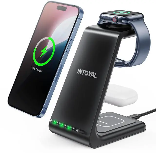 Main image of 3 in 1 Wireless Charging Station for iPhone and Apple Watch,Fast Wireless Charger Stand,Compact Desk Charging Dock for iPhone17 16 15 14 13/Pro/Max, iWatch11 10 9 Ultra/SE 3/3,AirPods