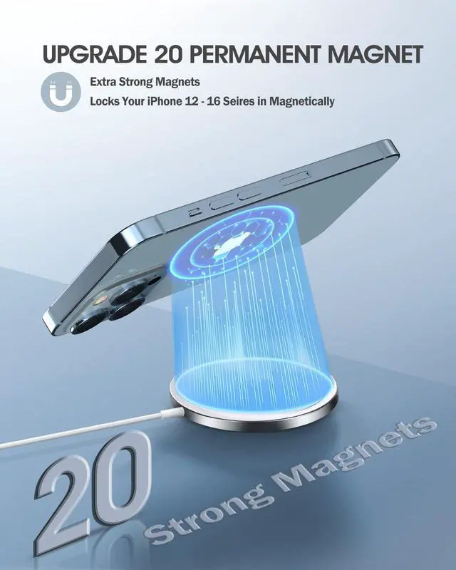 Alt view image 7 of 7 - 2 Pack Magnetic Wireless Charger for iPhone 16 Pro Max/16 Pro/16 Plus/16/15/15 Pro/15 Plus/15 Pro Max 15W Fast Mag Safe Charger Pad for iPhone 16/15/14/13/12 Series and AirPods 3/2/Pro 2/Pro