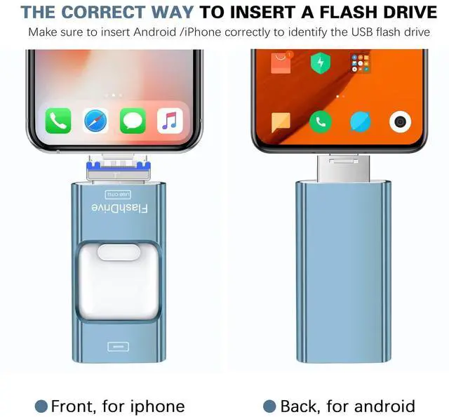 Alt view image 3 of 7 - Flash Drive for iPhone 256GB, 4 in 1 USB Type C Memory Stick, Photo Stick External Storage Thumb Drive for iPhone iPad Android Computer, Sky Blue