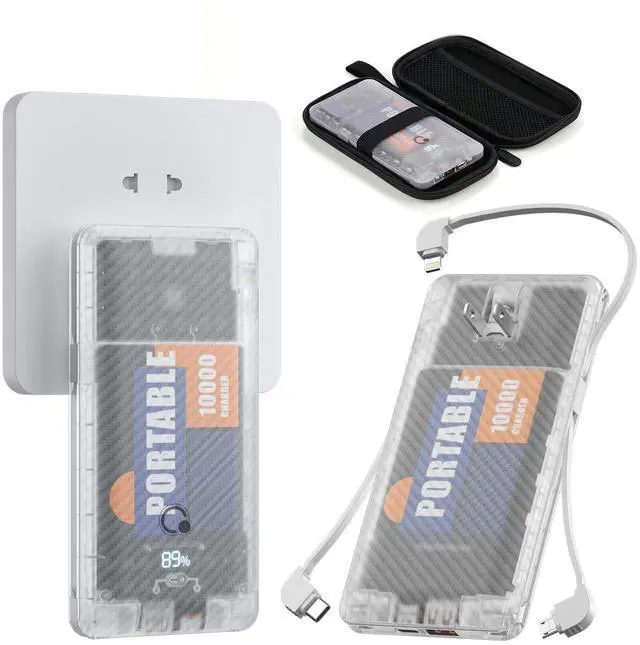 Main image of 10000mAh Portable Charger,Q Slim USB C Power Bank,5 Output 2 Input 20W Travel External Battery Pack with Built-in Cables and AC Wall Plug, Compatible with Different Mobilephone, Tablet and More