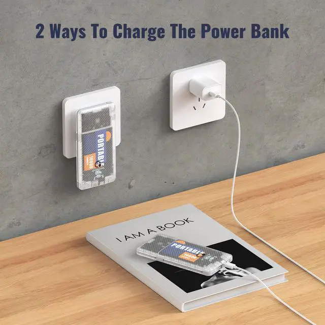 Alt view image 3 of 6 - 10000mAh Portable Charger,Q Slim USB C Power Bank,5 Output 2 Input 20W Travel External Battery Pack with Built-in Cables and AC Wall Plug, Compatible with Different Mobilephone, Tablet and More