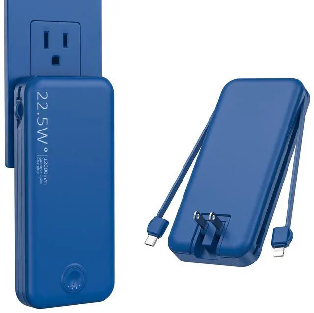 Main image of 22.5W Super Fast Charging Portable Charger with Wall Plug,12000mAh USB-C Power Bank Built-in 2 Cable, Lightweight Phone Charger Travel Battery Pack for All iPhone, Samsung, Tablets