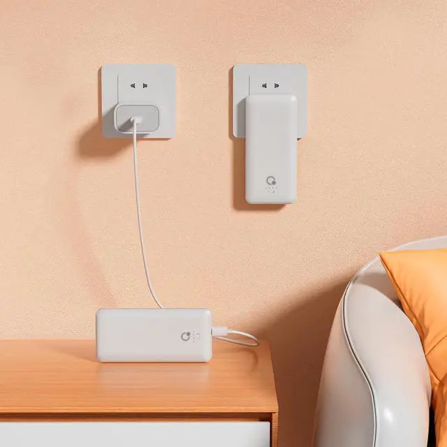 Alt view image 3 of 6 - Portable Charger with Built-in Cables and AC Wall Plug,Slim USB C Power Bank 10000mAh,External Battery Pack Compatible with iPhone,Samsung,Tablet and All Smart Phones