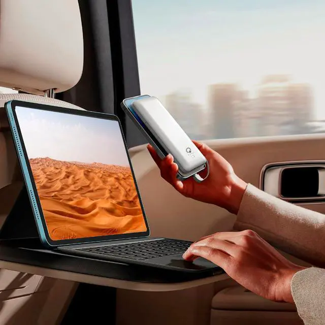 Alt view image 5 of 6 - Portable Charger with Built-in Cables and AC Wall Plug,Slim USB C Power Bank 10000mAh,External Battery Pack Compatible with iPhone,Samsung,Tablet and All Smart Phones