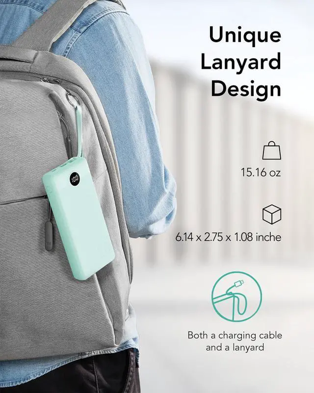 Alt view image 7 of 7 - Portable Charger 20000mAh, Built-in Cables Fast Charging Power Bank, PD QC 3.0 Travel Essentials Battery Pack, 4 Output & 2 Input Phone Charger for iPhone16 15 14 13 X, Samsung, Android-Green