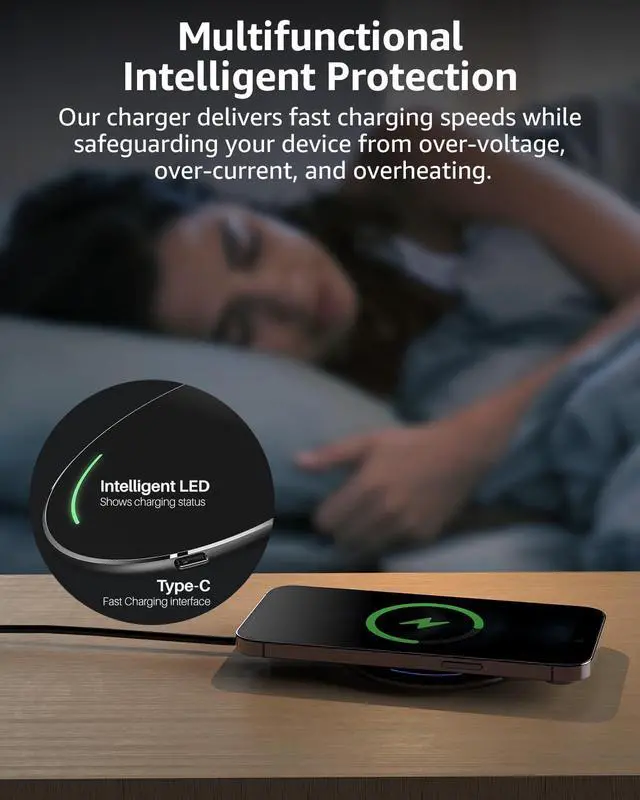 Alt view image 6 of 7 - 2025 W1 New Anti-Slip Wireless Charger 15W Max Fast Wireless Charging Pad Compatible with iPhone 17/16/16 Plus/16 Pro Max /15/14/13/SE Series, Samsung Galaxy S25/S24/S23 Series, Black
