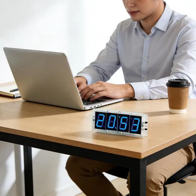 Alt view image 3 of 7 - DIY Digital Clock Soldering Kit 4-Digit LED Display with Temperature Sensor, 12H/24H Alarm & Memory Function, STEM Electronics Project for Adults (Blue)