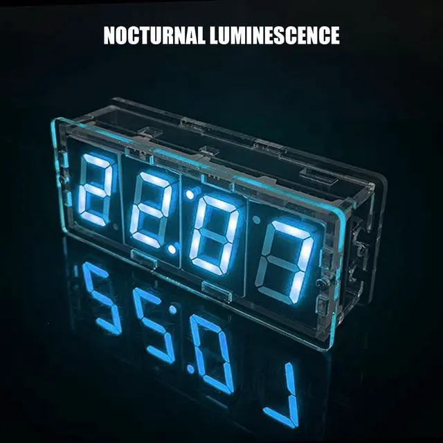 Alt view image 2 of 7 - DIY Digital Clock Soldering Kit 4-Digit LED Display with Temperature Sensor, 12H/24H Alarm & Memory Function, STEM Electronics Project for Adults (Blue)