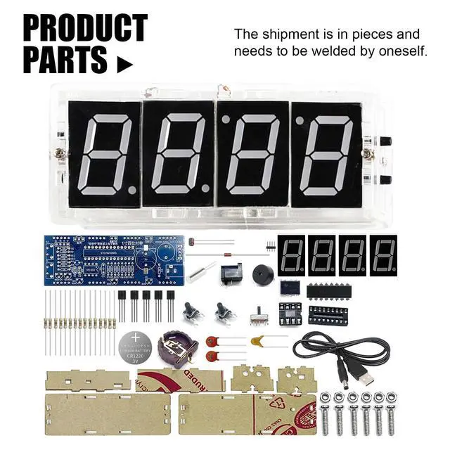 Alt view image 5 of 7 - DIY Digital Clock Soldering Kit 4-Digit LED Display with Temperature Sensor, 12H/24H Alarm & Memory Function, STEM Electronics Project for Adults (Blue)
