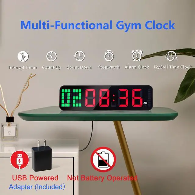 Alt view image 2 of 6 - Gym Timer - Large Digital Gym Clock Wall with Interval Time Progress Bar, Countdown/Up Stopwatch, Remote Control for Home Gym Garage Boxing Crossfit
