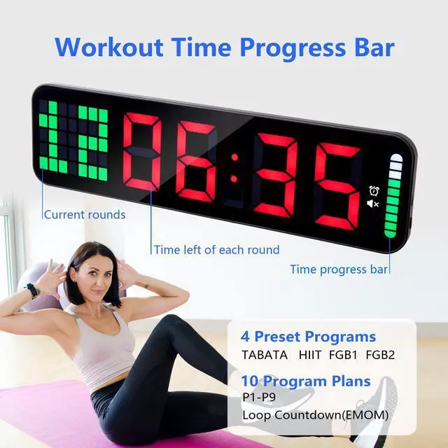 Alt view image 4 of 6 - Gym Timer - Large Digital Gym Clock Wall with Interval Time Progress Bar, Countdown/Up Stopwatch, Remote Control for Home Gym Garage Boxing Crossfit