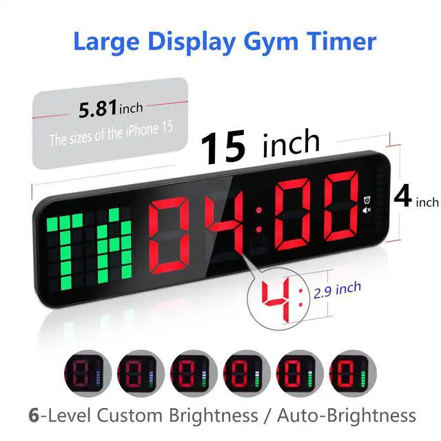 Alt view image 3 of 6 - Gym Timer - Large Digital Gym Clock Wall with Interval Time Progress Bar, Countdown/Up Stopwatch, Remote Control for Home Gym Garage Boxing Crossfit