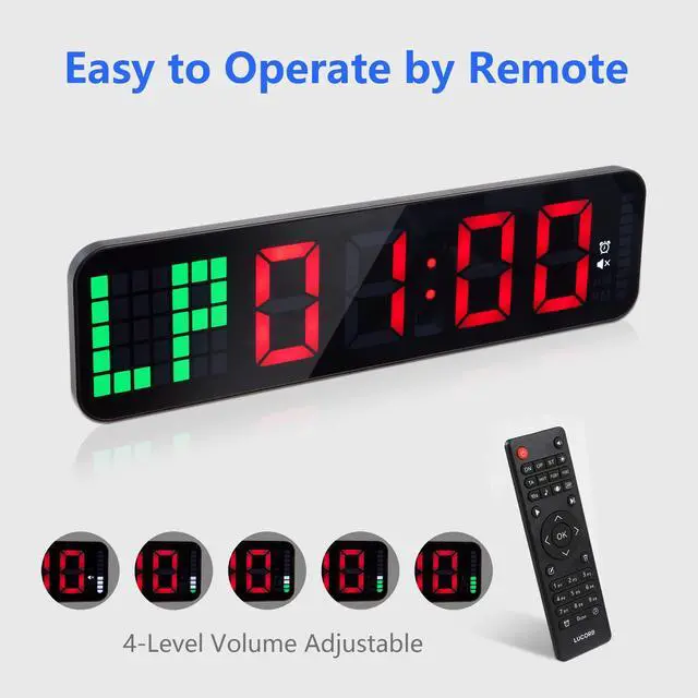 Alt view image 6 of 6 - Gym Timer - Large Digital Gym Clock Wall with Interval Time Progress Bar, Countdown/Up Stopwatch, Remote Control for Home Gym Garage Boxing Crossfit
