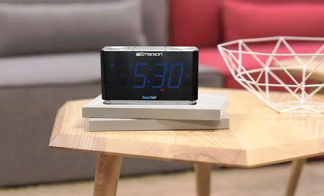 Alt view image 5 of 7 - CKS1507 Smartset Radio Alarm Clock, 1.4" Blue LED Digital Display, USB Charging Port, Brightness Dimmer Controls, Bluetooth Connectivity, Set Alarm to Radio, Music, or Buzzer, Black