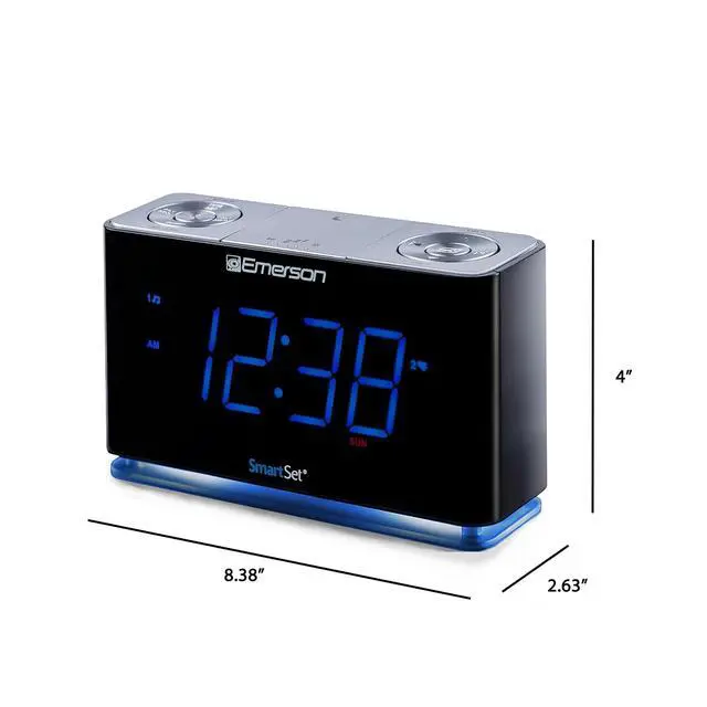Alt view image 2 of 7 - CKS1507 Smartset Radio Alarm Clock, 1.4" Blue LED Digital Display, USB Charging Port, Brightness Dimmer Controls, Bluetooth Connectivity, Set Alarm to Radio, Music, or Buzzer, Black
