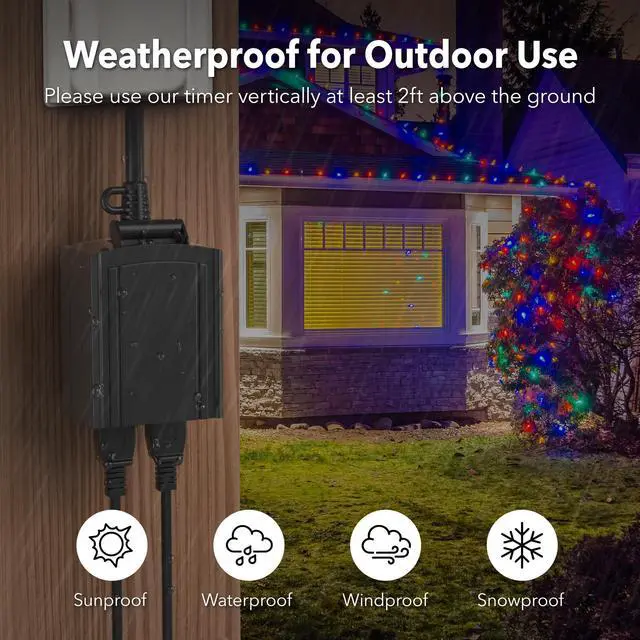 Alt view image 5 of 7 - 24 Hour Heavy Duty Mechanical Timer, Outdoor Timer Outlet Waterproof with 30 Minutes Intervals, 2 Grounded Outlets for Christmas Lights Pool Pump,15A 1/2HP, ETL Listed