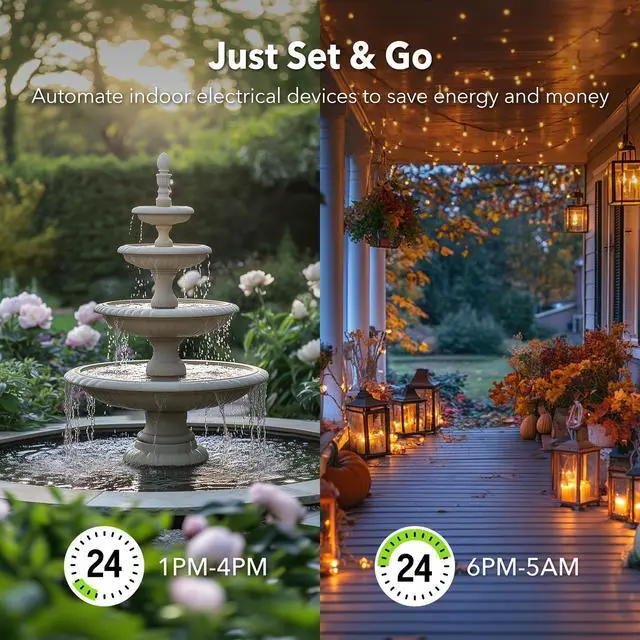 Alt view image 6 of 7 - 24 Hour Heavy Duty Mechanical Timer, Outdoor Timer Outlet Waterproof with 30 Minutes Intervals, 2 Grounded Outlets for Christmas Lights Pool Pump,15A 1/2HP, ETL Listed