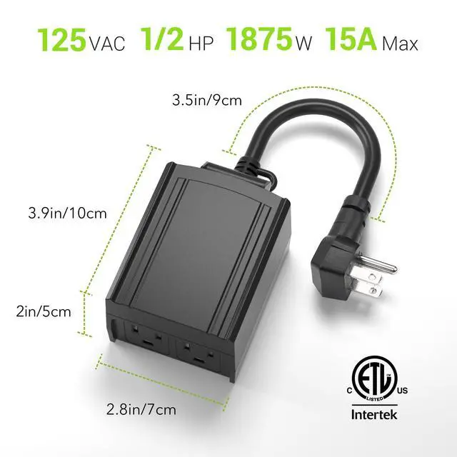 Alt view image 7 of 7 - 24 Hour Heavy Duty Mechanical Timer, Outdoor Timer Outlet Waterproof with 30 Minutes Intervals, 2 Grounded Outlets for Christmas Lights Pool Pump,15A 1/2HP, ETL Listed