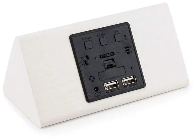 Alt view image 3 of 7 - Wooden Alarm Clock, Wood Alarm Clock Smart LED Digital Clock for Bedroom/desks, Upgraded with Time Temperature, Adjustable Brightness and Voice Control, Humidity Displaying - White