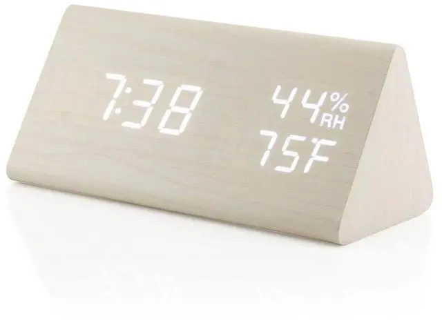 Alt view image 4 of 7 - Wooden Alarm Clock, Wood Alarm Clock Smart LED Digital Clock for Bedroom/desks, Upgraded with Time Temperature, Adjustable Brightness and Voice Control, Humidity Displaying - White