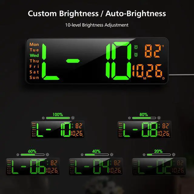 Alt view image 4 of 5 - 16" Digital Wall Clock with Remote Control, Large Digital Clock with Date, Week, Temperature, Alarm, Timer, Electric Wall Clock for Living Room, Bedroom, Decor, Gift for Elderly