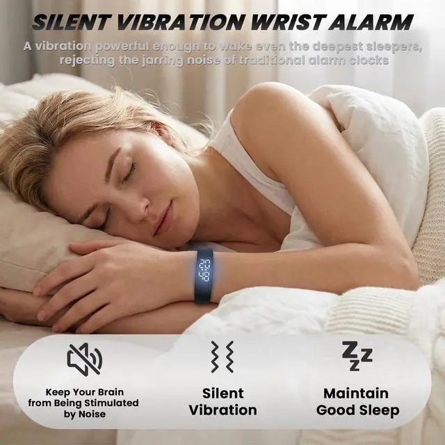 Alt view image 4 of 7 - Vibrating Alarm Wristband Wrist Alarm Clock Watch Vibrating Band Vibrates Silent Bracelet Alarms for Heavy Sleepers That Won't Wake Partner Wearable Shock Devices to Wake up Bands for Deaf Sleeper