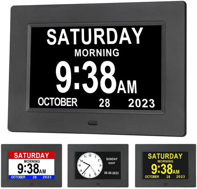 Main image of Digital Calendar Clock, 12 Custom Alarm Options, Calendar Clock with Day and Date Display 7-Inch Large Display, Digital Clock for Seniors Dementia Alzheimer Memory Loss Vision Impaired Elderly