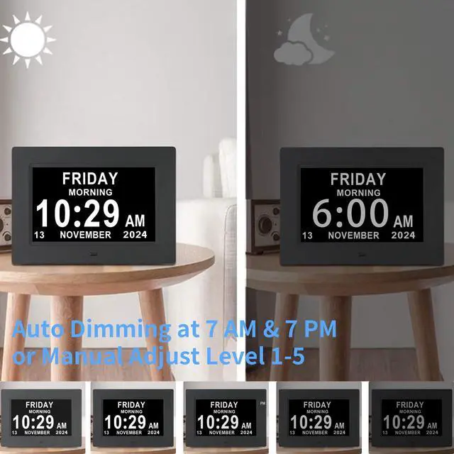Alt view image 4 of 6 - Digital Calendar Clock, 12 Custom Alarm Options, Calendar Clock with Day and Date Display 7-Inch Large Display, Digital Clock for Seniors Dementia Alzheimer Memory Loss Vision Impaired Elderly