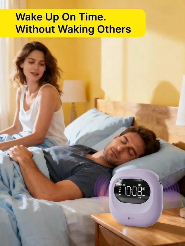 Alt view image 2 of 7 - Vibrating Alarm Clock for Heavy Sleepers, Rechargeable 3000mah Portable Deaf Clock Bed Shaker for Bedroom Or Dorm, Dual Alarm 160-Day Standby Mini Alarm Clock for Teens, Adults, Purple