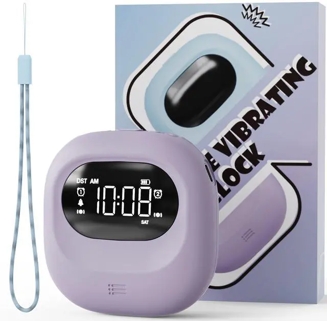 Main image of Vibrating Alarm Clock for Heavy Sleepers, Rechargeable 3000mah Portable Deaf Clock Bed Shaker for Bedroom Or Dorm, Dual Alarm 160-Day Standby Mini Alarm Clock for Teens, Adults, Purple
