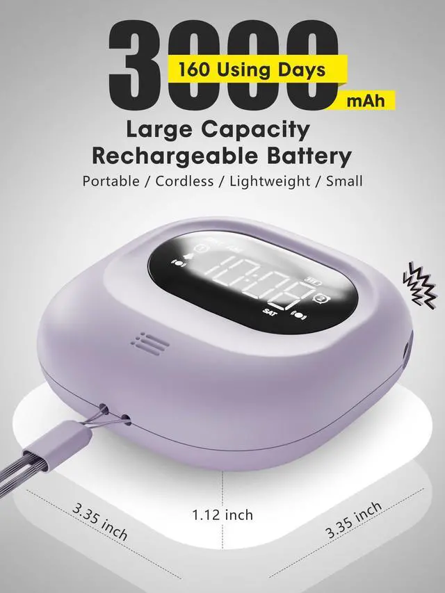 Alt view image 5 of 7 - Vibrating Alarm Clock for Heavy Sleepers, Rechargeable 3000mah Portable Deaf Clock Bed Shaker for Bedroom Or Dorm, Dual Alarm 160-Day Standby Mini Alarm Clock for Teens, Adults, Purple