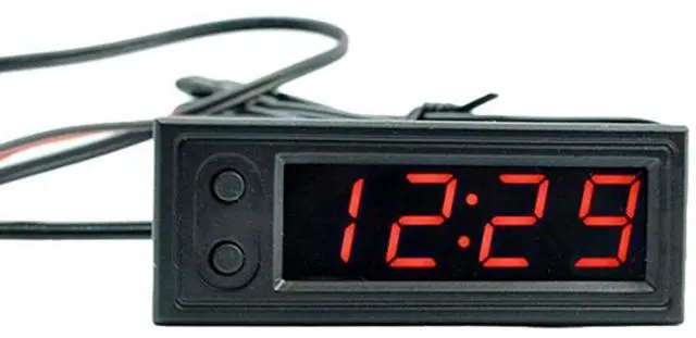 Main image of Car Temperature Clock, Car Clock 12V 3 in 1 Thermometers, Voltmeter Gauge Electronic Clock LED Digital Display LCD Screen, Red Light