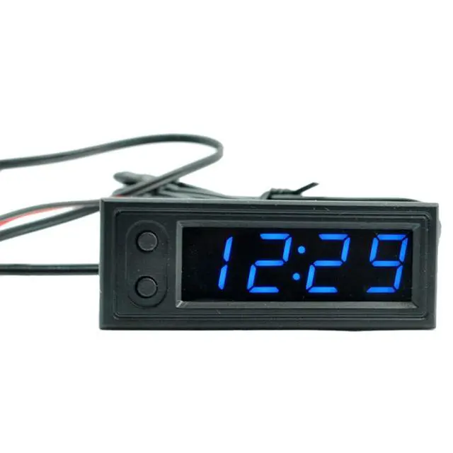 Alt view image 4 of 7 - Car Temperature Clock, Car Clock 12V 3 in 1 Thermometers, Voltmeter Gauge Electronic Clock LED Digital Display LCD Screen, Red Light